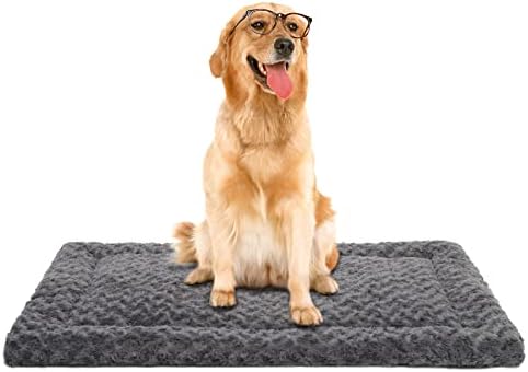 Washable Dog Bed Mat Reversible Dog Crate Pad Soft Fluffy Pet Kennel Beds Dog Sleeping Mattress for Large Jumbo Medium Small Dogs, 41 x 27 Inch, Gray