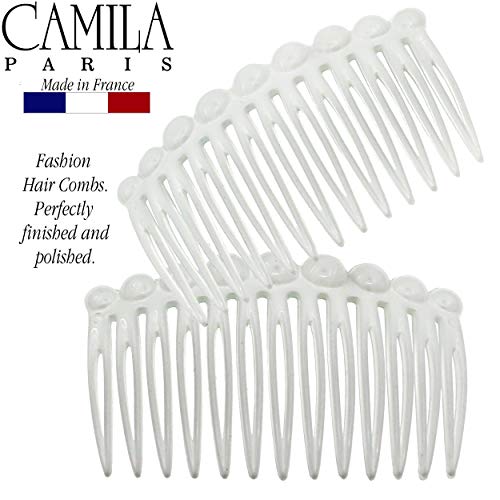 Camila Paris CP2900/2 French Hair Side Comb Small Rounded, White French Twist Hair Combs Decorative, Strong Hold Hair Clips for Women Bun Chignon Up-Do Styling Girls Hair Accessories, Made in France