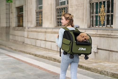 JoPet Pet Bag Carrier with Wheels, Pet Backpack with Wheels, Small Dog Carrier, cat Carrier, Detachable Wheels, Travel Bag, Pet Trolley, Soft Sided Carrier with Wheels, Foldable Carrier (Oat Grey)