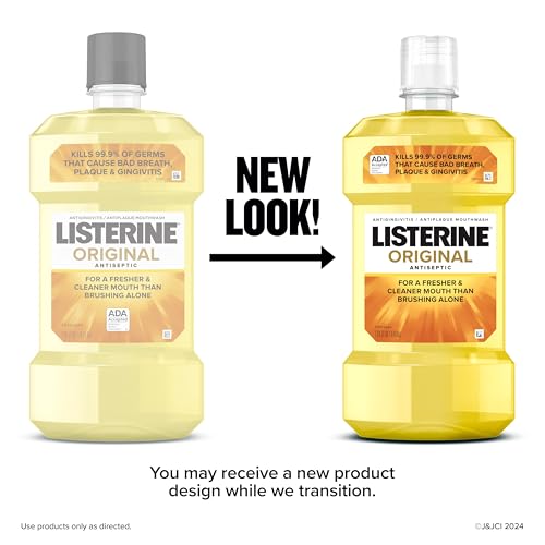 Listerine Original Antiseptic Oral Care Mouthwash to Kill 99% of Germs That Cause Bad Breath, Plaque and Gingivitis, ADA-Accepted Mouthwash, Original Flavored Oral Rinse, Twin Pack, 2 x 1 L