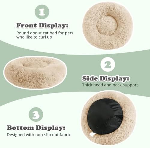 JOLLYVOGUE Dog & Cat Bed, Calming Anti-Anxiety Pet Bed for Small Dogs, Fluffy Donut Cushion for Small and Medium Pets (24")