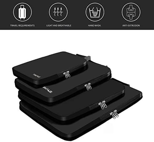 BAGAIL 4 Set/6 Set/8 Set Compression Packing Cubes Travel Accessories Expandable Packing Organizers(Black ClothPattern 4 Set)