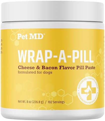 Pet MD Wrap A Pill Cheese & Bacon Flavor Pill Paste for Dogs - Make a Pocket or Pouch to Hide Pills & Medication - 8 oz