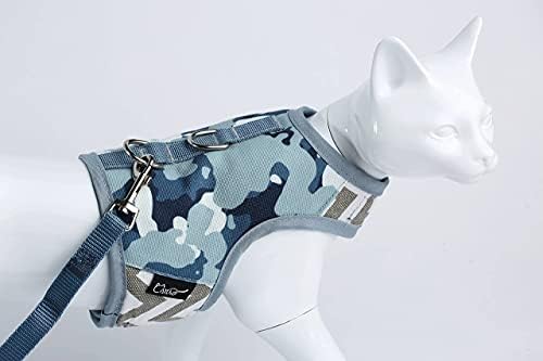 Cat Harness and Leash for Walking Escape Proof, Adjustable Cat Vest Harness, Padded Stylish Cat Walking Jackets, Grey Camo, X-Small