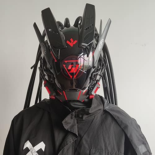 KYEDAY Punk Mask Cosplay for Men, Round Light with Braids Mask Cosplay Halloween Fit Party Music Festival Accessories