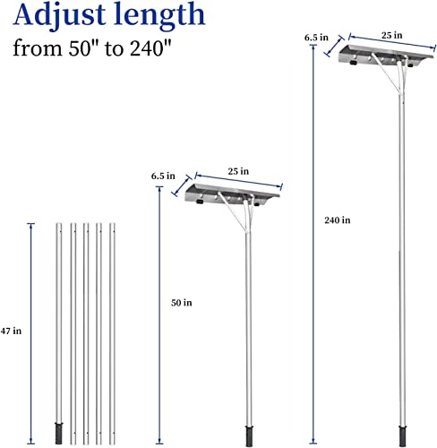 20 Feet Aluminum Snow Rake, with 25.5 Inch Blade, 5 Extension Tubes & Anti-Skid Handle, Telescoping Snow Removal Tool for Removing Snow, Leaves, Debrisβ¦