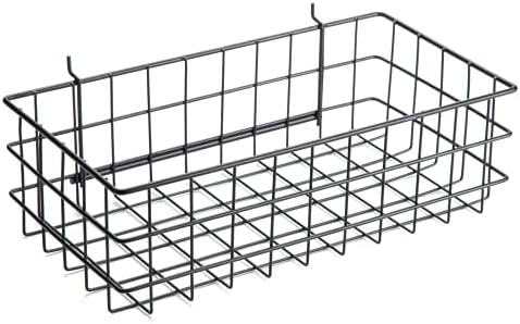 Pegboard Basket Size L, Black - Hooks to Any Peg Board - Square Style Wire Shelf Baskets - Organize Tools, Workbench, Accessories, Garage Storage - Wall Organizer Attachments