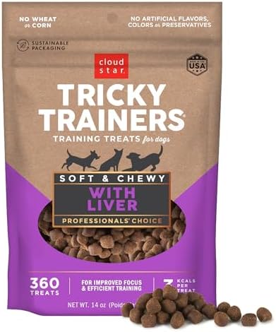 Cloud Star Tricky Trainers Soft & Chewy Dog Training Treats 14 oz. Pouch, Liver Flavor, Low Calorie Behavior Aid with 360 treats