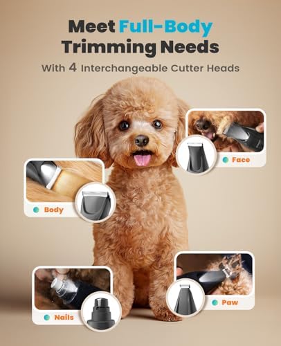 oneisall Silent Dog Clippers for Grooming, LED Light Dog Paw Trimmer Dog Nail Grinder, Rechargeable 2000mAh Dog Grooming Clippers Cordless Dog Hair Trimmer Electric Dog Trimmer for Small Dog Large Dog