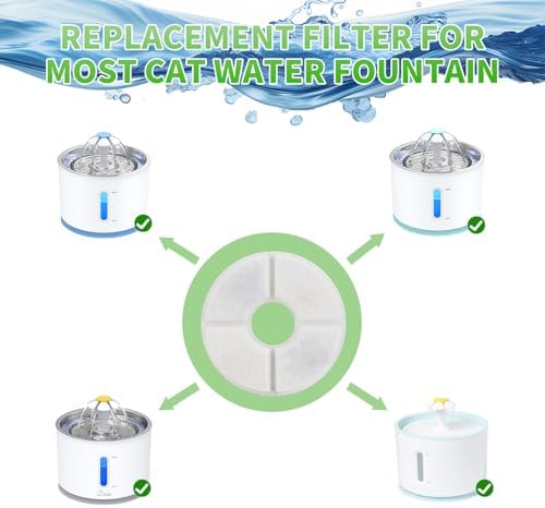 Wonder Creature Cat Water Fountain Filter Replacement, 6/8/12/16 Pack, Round Carbon Filters for 81oz/2.4L Stainless Steel Top Automatic Pet Fountain (16 Pack)