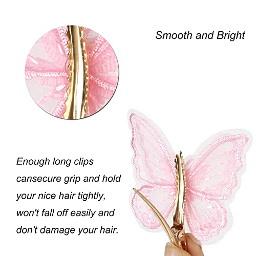 NAISIER Butterfly Hair Clips 15 Pieces 2.6 inch Lace Embroidery Flower Butterfly Hair Pins Hair Accessories for Halloween Cosplay Women Girls Hawaii Hair Clips.(Pink, 15 PCS)