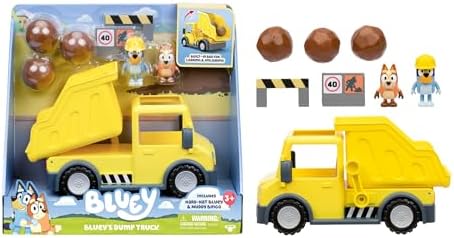 Bluey Dump Truck, with Load and Unload Feature, Get Some Work Done with Exclusive Hard-Hat and Muddy Bingo