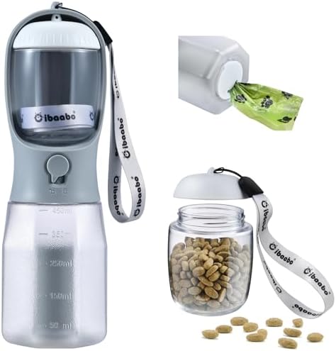 Dog Water Bottle with Food Container & Poop Bag Holder, Travel Water Bowl, Portable Pet Dispenser, Dog Stuff Accessories Items, Puppy Essentials Necessities for Yorkie Chihuahua Walking Hiking