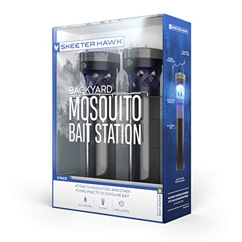 SKEETER HAWK Backyard Mosquito Bait Station - 2 Pack | Outdoor Bug Killer Using All-Natural Bug Attractant & UV Light Technology - Dusk to Dawn Sensor