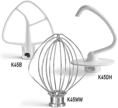 Attachments Accessories fit for Kitchenaid 4.5 QT Stand Mixer K45WW Wire Whip K45DH Dough Hook K45B Coated Flat Blade Paddle K45 K4SS K45SS KSM75 KSM90 KSM95 KSM100 KSM103 KSM110 KSM150PS prime&swift