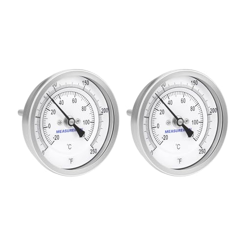 MEASUREMAN Fully Stainless Steel Pot, Kettle, Brewing Bimetal Thermometer, 3" Dial, 2-1/2" Stem, 0-250 deg F/-20-120 deg C, -1% Accuracy, Adjustable, 1/2" NPT Back Mount (2 Pack)