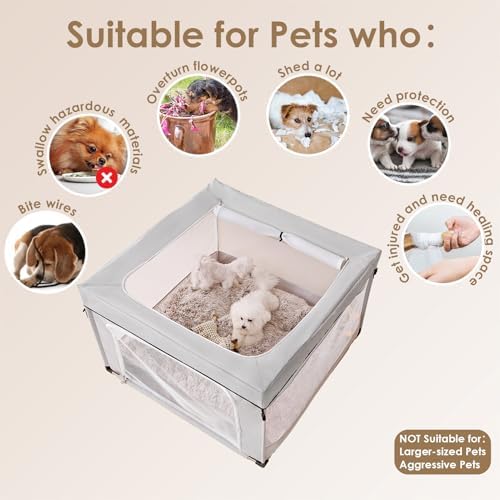 EHEYCIGA 42x42x26 Inches Puppy Playpen for Dogs & Cats Indoor or Outdoor - Foldable Dog Play Pen with Door, Dog Fence for Small Pets with Heavy-Duty Oxford & Steel Frame, with Cover