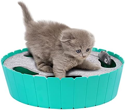 Pawaboo Interactive Cat Toy with Running Mouse, Electronic Motion Cat Toy Automatic Teaser for Indoor Cats, Pop and Play Hide Seek Cat Toy Hunting Mouse for Pet Cat Kitten Play Fun Exercise, Lake Blue