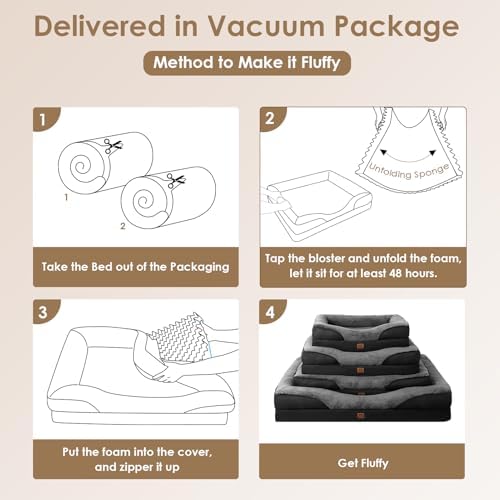 EHEYCIGA Memory Foam XL Dog Bed for XLarge Sized Dog, Extra Large Orthopedic Dog Sofa with Sides and Waterproof Liner, Washable Bolster Pet Bed Couch with Removable Cover, 42x30x7.5 Inch, Grey/Black