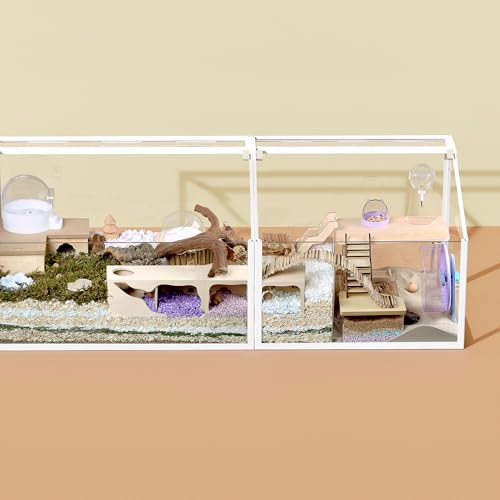 Tafit Hamster Hideout Wooden House Chamber Small Animals Pets Tunnel Exploring Toys Secret Peep Shed for Dwarf Hamsters, Syrian Hamsters, Gerbils, Hedgehogs, Rats, Mice (Living Room)