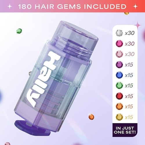 Hally Hair Gems Pen Refill Set - Includes 180 Multicolored Adhesive Gem Stickers Hair Jewels - Stylish Hair Accessories for School, Halloween, Festivals, Wedding, Parties & More