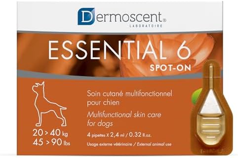 Dermoscent Essential 6 spot-on - Dog Skin Care for Dandruff & Allergy Relief with Vitamin E Oil - Anti Itch for Dogs - Natural Ingredients for Sensitive Skin - Dogs 20-40 kg - 4 Pipettes of 2.4 ml