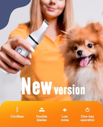 oneisall Pet Paw Trimmer,Corldless Quiet Dog Trimmer for Grooming with Double Blades,Low Noise 2 Speed Small Dog Grooming Clippers for Paws, Eyes, Ears, Face, Rump