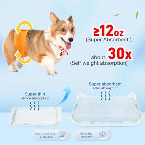 Dog Diaper Liners 100ct,Super Leak Proof and Absorption Disposable Dog Diaper Booster Pads for Female and Male Fit Most Reusable Pet Belly Bands,Wraps,and Period Diapers(Large,M-100ct)