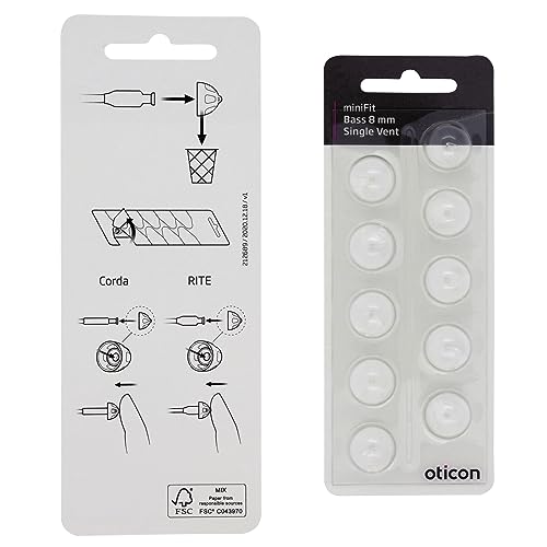 Genuine Oticon Hearing Aid Domes MiniFit Single Vent Bass 8mm (0.31 inches - Medium), Oticon Branded OEM Denmark Replacements, Authentic Accessories for Optimal Performance - 3 Pack / 30 Domes Total