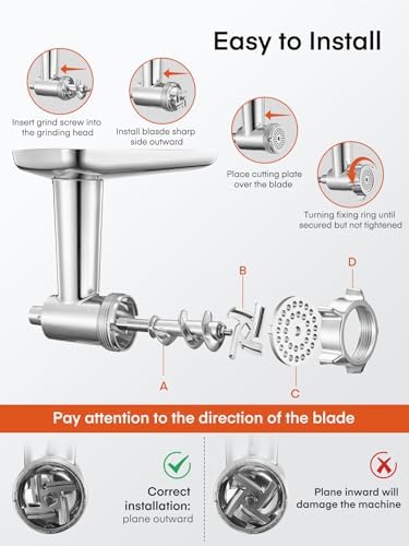 Stainless Steel Meat Grinder Attachment for KitchenAid Stand Mixer, Meat Grinder for Kitchen Aid Included 4 Grinding Plates, 2 Sausage Stuffer Tubes, 2 Grinding Blades, Food Meat Processor Accessories