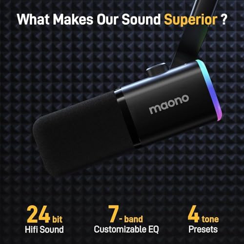 MAONO Dynamic Gaming Microphone with Software: USB XLR Podcast Computer Microphone with Boom arm - RGB PC Mic for Gamer - Podcast Microphone for Streaming Recording Studio YouTube Online Chat PD100XS