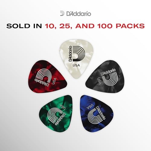 D'Addario Celluloid Guitar Picks - Guitar Accessories - Guitar Picks for Acoustic Guitar, Electric Guitar, Bass Guitar - Natural Feel, Warm Tone - Green, Medium 0.70mm, 25-pack
