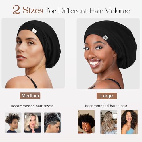 Yanibest Silk Satin Bonnet Hair Cover Sleep Cap - Dark Grey Adjustable Stay on Silk Lined Slouchy Beanie Hat for Night Sleeping