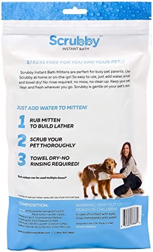 No Rinse Pet Wipes, Rinse Free Shampoo Mittens for Dogs and Cats, Bath Wipes for Bathing and Washing Pets, Hypoallergenic No Rinse Wash Mitt for Grooming, Lather Wipe Dry - 15 Pack