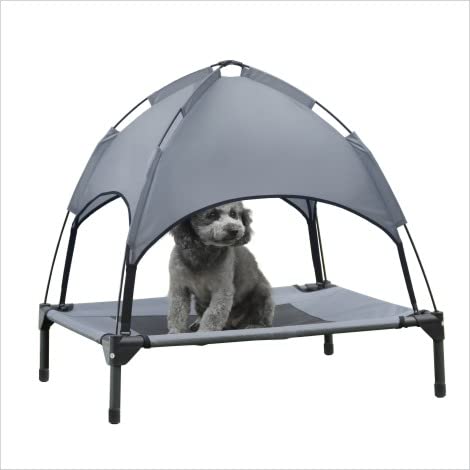 Hooyeatlin Small Elevated Dog Bed with Canopy - Upgraded 30IN Outdoor Raised Dog Cot Bed with Removable Shade Tent, Pet Cot Gray(S Size)