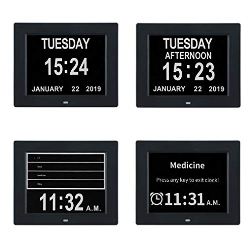 TMC [2024 New Clock with Day and Date for Elderly-Digital Clock Large Display with 12 Alarm Options,Dementia Clock Large Number Digital Clocks for Seniors(8-inch,Black)