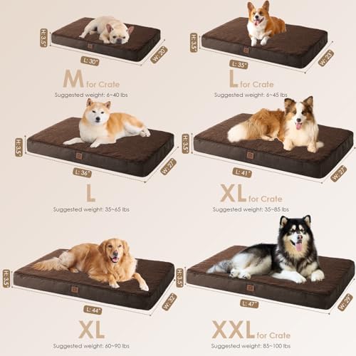 EHEYCIGA Orthopedic Foam Dog Bed for Large Dogs, 35"L x 23"W x 3.5"Th, Brown