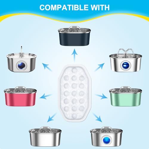 16 Pack Cat Water Fountain Filters Replacement & Pre-Filter Sponges for 108oz/3.2 Stainless Steel Pet Water Fountain with Water Level Window