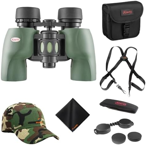 Kowa 8x30 YF II Porro Prism Lightweight Binoculars for Bird Watching, Hiking with Waith Adjustable Baseball Hat (Camo),Waith Binocular Harness Strap and Waith Microfiber Cleaning Cloth (Bundle Kit)