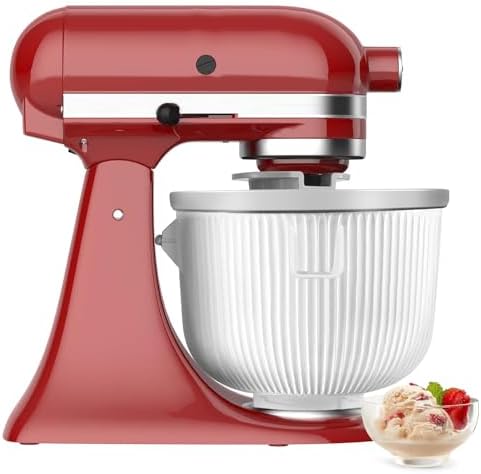 Ice Cream Attachment for Kitchenaid,Fits KitchenAid 4.5-5QT/5.5-6 Quart Stand Mixers,Mixer Accessories,Makes 2 Quarts of Frozen Yogurt,Ice Cream and Sorbet by KOYOEY