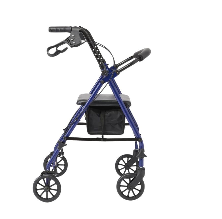 Medline Rollator Walker with Seat, Steel Rolling Walker with 6-inch Wheels Supports up to 350 lbs, Medical Walker, Blue