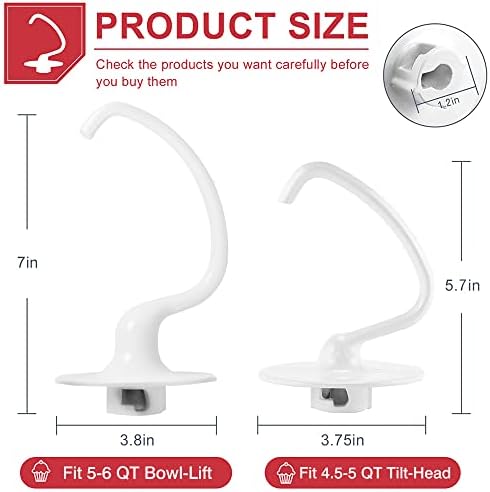 Dough Hook K5ADH Replacement for KitchenAid 6 Quart Bowl-Lift Stand Mixer, Dough Hook Replacement for KitchenAid 6QT Bowl-Lift Professional 600 Series Mixers, White