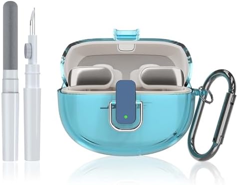 Clear Case for Bose Ultra Open with Safety Lock (2024), Shockproof Protective Cover for Bose Ultra Open Earbuds Clear TPU Bose Open Ear Case Accessories with Cleaning Kit & Carabiner (Clear Blue)