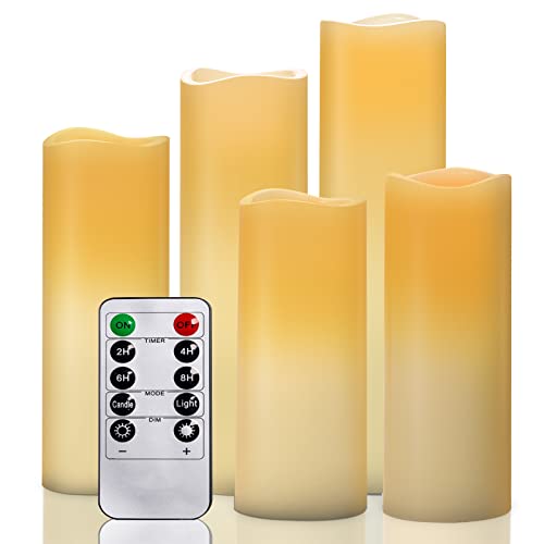 OSHINE Flameless Candles with Remote, Battery Operated Candles with 24H Timer, 5 Pack Led Candles Flickering Realistic, Battery Candles Christmas Gifts, Electric Candle for Home Wedding Holiday Decor