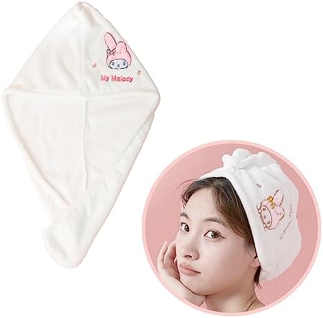 Kawaii Microfiber Hair Towel for Women, Super Absorbent Hair Shower Cap for Long Hair, Quick Dry Towel Wrap with Botton of Cute Hairbands for Women Girls Bath Accessories(Pink-1)