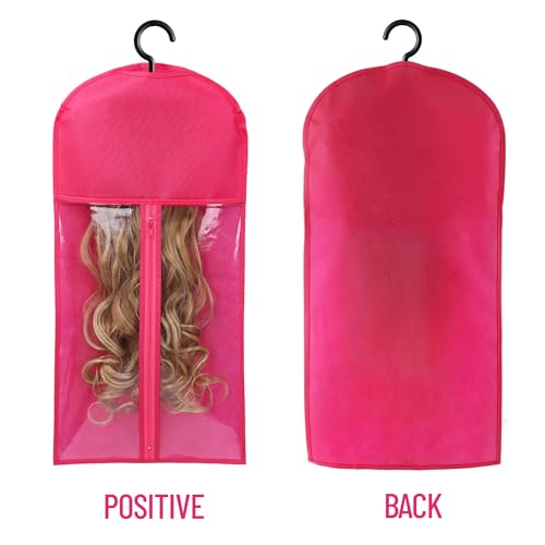 3PCS Hair Extension Storage Extension Holder Dust-proof Wig Storage for Multiple Wigs Bags Storage with Hanger Wig Holder for Multiple Wigs Stand Hair Extensions, Wigs & Accessories (Hot Pink)
