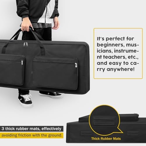 88-Key Keyboard Case β Full Padded Piano Gig Bag with Adjustable Shoulder Straps, 4 Storage Pockets for Accessories, 53.9" x 7.1" x 14.6" (Black)