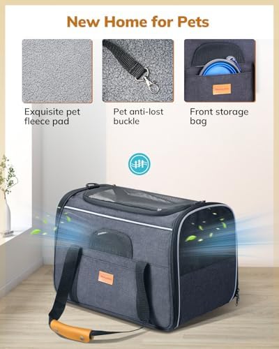 Morpilot Cat Carrier Soft - Portable Pet Carrier for Small or Medium Cats, Dogs and Puppy up to 14lbs, Airline Approved Dog Carrier with Safety Buckle and Foldable Bowl - 17 x 11 x 12 Inch (Dark Gray)