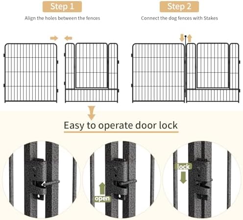 Dog Playpen,32/40/45 Inch Height in Heavy Duty, Folding Indoor Outdoor Anti-Rust Dog Exercise Fence, Portable Pet Playpen with Door for Large Medium Small Dogs and Pet (40 Panels, 45 Inch) Silver