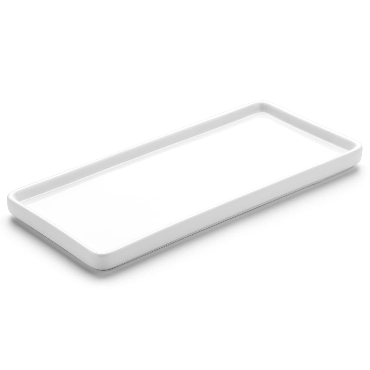 8" Bathroom Trays - Ceramic Vanity Tray for Bathroom - Small Ceramic Tray - Kitchen Soap Trays - Porcelain Dispenser Organizer for Kitchen Bathtub Counter (White)